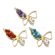 3Pcs 3 Styles Faceted Natural Agate & Amethyst & Apatite Pendants, 304 Stainless Steel Butterfly Charms with Shell Pearl Beads, Golden, 39.5x30.5x4~5mm, Hole: 1.6mm, 1pc/style(PALLOY-TA00109)