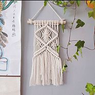 Cotton Cord Macrame Woven Wall Hanging, with Plastic Non-Trace Wall Hooks, for Nursery and Home Decoration, Floral White, 510x200x19mm(HJEW-C010-19)