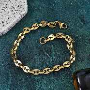 304 Stainless Steel Coffee Bean Chain Bracelets for Women Men, Ion Plating(IP), Golden, 8-5/8 inch(21.9cm)(BJEW-F488-01G-01)