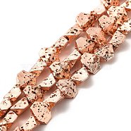 Electroplated Natural Lava Rock Beads Strands, Hexagon, Rose Gold Plated, 5.5x6.5x3mm, Hole: 1mm, about 67~70pcs/strand, 14.57~15.08 inch(37~38.3cm)(G-G984-13RG)