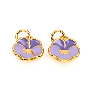 Brass Enamel Charms, Long-Lasting Plated, Flower, Real 18K Gold Plated, Lilac, 12x10.5x3.5mm, Hole: 3mm(ZIRC-F816-02C-G)