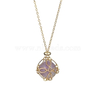 Natural Amethyst Round Pendant Necklaces, with Real 18K Gold Plated Brass Macrame Pouch Chains, 17.72 inch(45cm)(NJEW-JN04565-03)