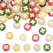 60Pcs 5 Style Imitation Jade Spray Painted Glass Beads, with Golden Plated Brass Findings, Clover, for Saint Patrick's Day, Mixed Color, 12x12x4.5mm, Hole: 1mm, 12Pcs/style(LAMP-DC0001-09)
