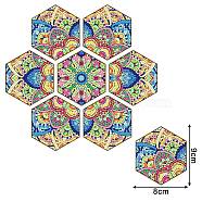 DIY Cup Mats Diamond Painting Kits, Including Hexagon Coasters, Resin Rhinestones, Diamond Sticky Pen, Tray Plate and Glue Clay, Flower Pattern, 90x80x3mm, 7pcs/set(DIAM-PW0004-117A)