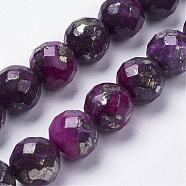 Natural Pyrite Beads Strands, Dyed, Round, Faceted, Dark Violet, 10~11x10~11mm, Hole: 1.5mm, about 19pcs/strand, 7.8 inch(20cm)(G-K181-K03)