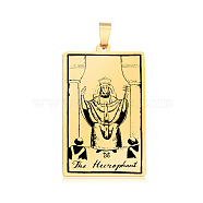 201 Stainless Steel Pendants, Laser Engraved Pattern, Tarot Card Pendants, Golden, The Hierophant or the Pope V, 40x24x1mm, Hole: 8x4mm(STAS-S105-LA460-12)