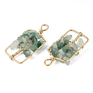 Natural Green Aventurine Pendants, Golden Tone Brass Wire Wrapped, Tree, Rectangle, 42~43x21.5~22x6.5~7.5mm, Hole: 4mm(G-T131-93B-03)