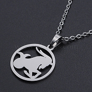 201 Stainless Steel Pendants Necklaces, with Cable Chains and Lobster Claw Clasps, Flat Round with Constellation/Zodiac Sign, Capricorn, 15-3/4 inch(40cm), 1.5mm(NJEW-S105-JN626-10)
