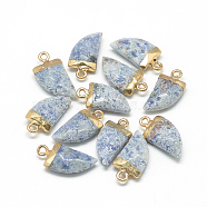 Natural Sodalite Pointed Pendants, with Brass Findings, Faceted, Tusk Shape, Golden, Steel Blue, 21x11x5.5mm, Hole: 2mm(G-Q966-08)