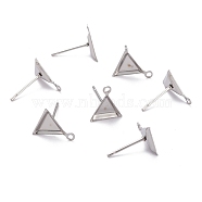 304 Stainless Steel Stud Earring Settings, with Loop, Triangle, Stainless Steel Color, 10x9x1mm, Hole: 1.2mm, Tray: 6x5mm, Pin: 0.8mm(STAS-J032-10)