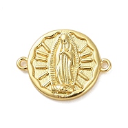 Rack Plating Brass Flat Round Connector Charms, Religion Virgin Mary Links, Long-Lasting Plated, Cadmium Free & Lead Free, Real 18K Gold Plated, 15.5x20x2.5mm, Hole: 1.2mm(KK-P261-04G)