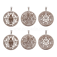 6Pcs 3 Style 304 Stainless Steel Pendants, Flat Round with The Seven Archangels Charm, Stainless Steel Color, 38x35x1.5mm, Hole: 7.5x4mm, 2pcs/style(STAS-UN0044-46)