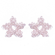 Plating Acrylic Woven Beads, Cluster Beads, Star, Pearl Pink, 24.5x26x3.5mm, Hole: 5mm(PACR-R247-02B)