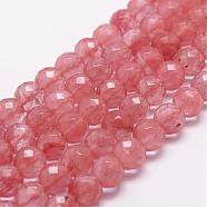 Cherry Quartz Glass Beads Strands, Faceted, Round, 10mm, Hole: 1mm, about 37pcs/strand, 14.9 inch~15.1 inch(G-D840-43-10mm)