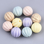Spray Painted Acrylic Beads, Corrugated Beads, Rubberized Style, Round, Mixed Color, 11x11mm, Hole: 2mm(X-MACR-T037-01)