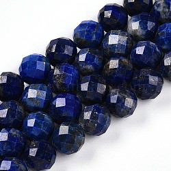 Natural Lapis Lazuli Beads Strands, Round with Faceted, 7.5~8mm, Hole: 1mm, about 23~26pcs/strand, 7.36~7.72''(18.7~19.6cm)(G-S345-8mm-24)