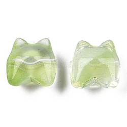 Transparent Spray Painted Glass Beads, Bear, Light Green, 13x13x9mm, Hole: 1.2mm(GLAA-N035-034-C03)