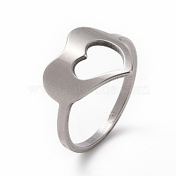 Non-Tarnish 201 Stainless Steel Heart Finger Ring, Hollow Wide Ring for Women, Stainless Steel Color, US Size 6 1/2(16.9mm)(RJEW-J051-12P)