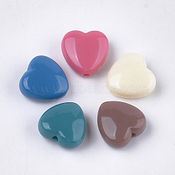 Opaque Acrylic Beads, Heart, Mixed Color, 13.5x14x7mm, Hole: 2mm(OACR-T011-100)