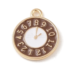 Alloy Enamel Pendants, Light Gold, Clock Charm, Coconut Brown, 16x13.5x1.5mm, Hole: 1.5mm(ENAM-Z010-30A-KCG)