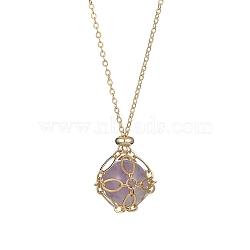 Natural Amethyst Round Pendant Necklaces, with Real 18K Gold Plated Brass Macrame Pouch Chains, 17.72 inch(45cm)(NJEW-JN04565-03)