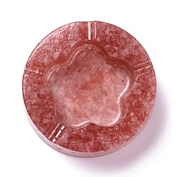 Resin with Natural Rose Quartz Chip Stones Ashtray, Home OFFice Tabletop Decoration, Flat Round with Flower, 104x32mm, Inner Diameter: 61x68mm(DJEW-F015-05F)