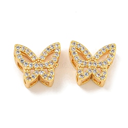 Brass Micro Pave Clear Cubic Zirconia Beads, Butterfly, Real 18K Gold Plated, 9x10x5mm, Hole: 2x2mm(KK-P275-28G)