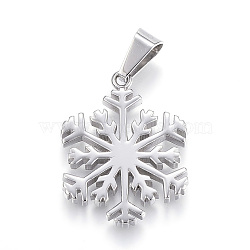 304 Stainless Steel Pendants, Snowflake, Stainless Steel Color, 29.5x25x3mm, Hole: 5x9mm(X-STAS-G126-10P)