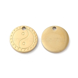 Ion Plating(IP) 316L Surgical Stainless Steel Charms, Nickel Free, Flat Round with Yin Yang Pattern Charm, Textured, Real 18K Gold Plated, 12x12x1.4mm, Hole: 1.5mm(STAS-H213-13G)