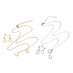 304 Stainless Steel Jewelry Sets, Cable Chains Pendant Necklaces and Stud Earrings, with Lobster Claw Clasps and Ear Nuts, Alphabet, Golden & Stainless Steel Color, Letter.D, 17.71 inch(45cm),  11x9x0.5mm, Pin: 0.8mm(SJEW-H303-D)