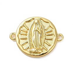 Rack Plating Brass Flat Round Connector Charms, Religion Virgin Mary Links, Long-Lasting Plated, Cadmium Free & Lead Free, Real 18K Gold Plated, 15.5x20x2.5mm, Hole: 1.2mm(KK-P261-04G)