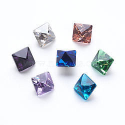 K9 Glass Rhinestone Cabochons, Pointed Back & Back Plated, Faceted, Square, Mixed Color, 6x6x6mm(RGLA-G004-6x6-M)