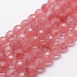 Cherry Quartz Glass Beads Strands, Faceted, Round, 10mm, Hole: 1mm, about 37pcs/strand, 14.9 inch~15.1 inch(G-D840-43-10mm)