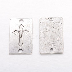 Tibetan Style Links connectors, Cadmium Free & Nickel Free & Lead Free, Rectangle, Antique Silver, 27x16x1.5mm, Hole: 3mm(TIBEB-A123095-AS-FF)