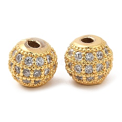 Brass Micro Pave Clear Cubic Zirconia Beads, Round, Real 18K Gold Plated, 6.5x5.5mm, Hole: 1.6mm(KK-I705-20G)