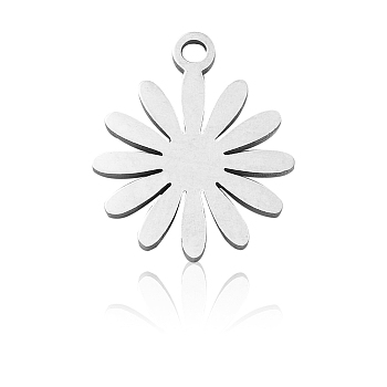 201 Stainless Steel Charms, Manual Polishing, Laser Cut, April Daisy, Stainless Steel Color, 14.5x12x1mm, Hole: 1.4mm