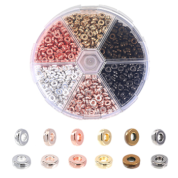 900Pcs 6 Colors Plastic Spacer Beads, Rondelle, Mixed Color, 6x2mm, Hole: 2.3mm, 150pcs/color
