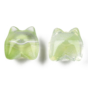 Transparent Spray Painted Glass Beads, Bear, Light Green, 13x13x9mm, Hole: 1.2mm