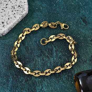 304 Stainless Steel Coffee Bean Chain Bracelets for Women Men, Ion Plating(IP), Golden, 8-5/8 inch(21.9cm)