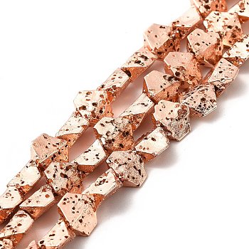 Electroplated Natural Lava Rock Beads Strands, Hexagon, Rose Gold Plated, 5.5x6.5x3mm, Hole: 1mm, about 67~70pcs/strand, 14.57~15.08 inch(37~38.3cm)