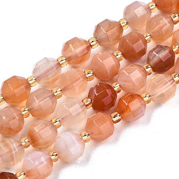 Natural Agate Beads Strands, Faceted, Round, 8x7.5mm, Hole: 1.2mm, Beads: 3x2mm, about 38pcs/strand, 15.35 inch(39cm)