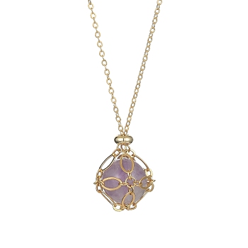 Natural Amethyst Round Pendant Necklaces, with Real 18K Gold Plated Brass Macrame Pouch Chains, 17.72 inch(45cm)