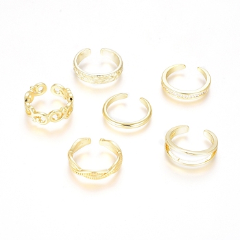 Brass Cuff Toe Rings, Stackable Rings, with Cubic Zirconia, Mixed Style, Clear, Golden, 13~14mm, 6pcs/set