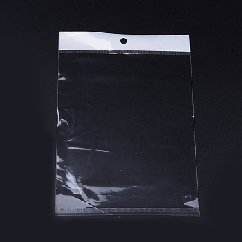 Pearl Film Cellophane Bags, OPP Material, Self-Adhesive Sealing, with Hang Hole, Rectangle, Clear, 18x10~10.5cm, Unilateral Thickness: 0.023mm, Inner Measure: 11.5x10.5cm, Dop: 10x2cm