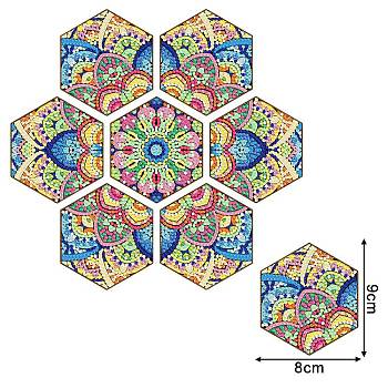 DIY Cup Mats Diamond Painting Kits, Including Hexagon Coasters, Resin Rhinestones, Diamond Sticky Pen, Tray Plate and Glue Clay, Flower Pattern, 90x80x3mm, 7pcs/set