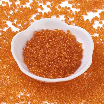 Glass Seed Beads, Transparent, Round, Round Hole, Dark Orange, 8/0, 3mm, Hole: 1mm, about 1111pcs/50g, 50g/bag, 18bags/2pounds