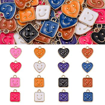 64Pcs 16 Style Alloy Enamel Charms, Cadmium Free & Lead Free, Light Gold, Square & Heart, Mixed Color, 4pcs/style