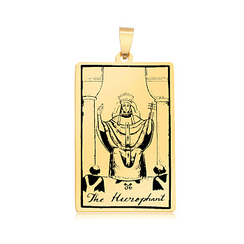 201 Stainless Steel Pendants, Laser Engraved Pattern, Tarot Card Pendants, Golden, The Hierophant or the Pope V, 40x24x1mm, Hole: 8x4mm