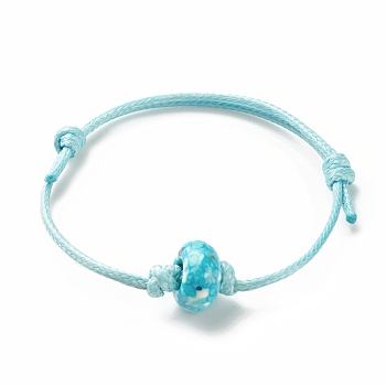 Natural Ocean White Jade(Dyed) Rondelle Beaded Cord Bracelet, Gemstone Adjustable Bracelet for Women, Sky Blue, Inner Diameter: 1-3/4~3-1/8 inch(4.3~7.9cm)