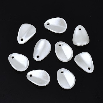 ABS Plastic Imitation Pearl Charms, Teardrop, Creamy White, 11x8x1mm, Hole: 1.2mm, about 5200pcs/500g